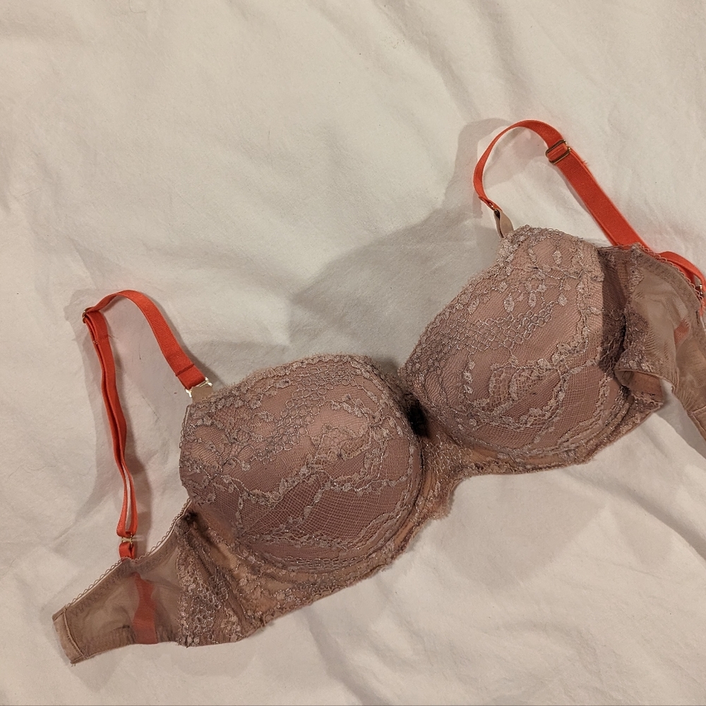 Lace Underwire Bra with Contrast Straps - Rose Taupe